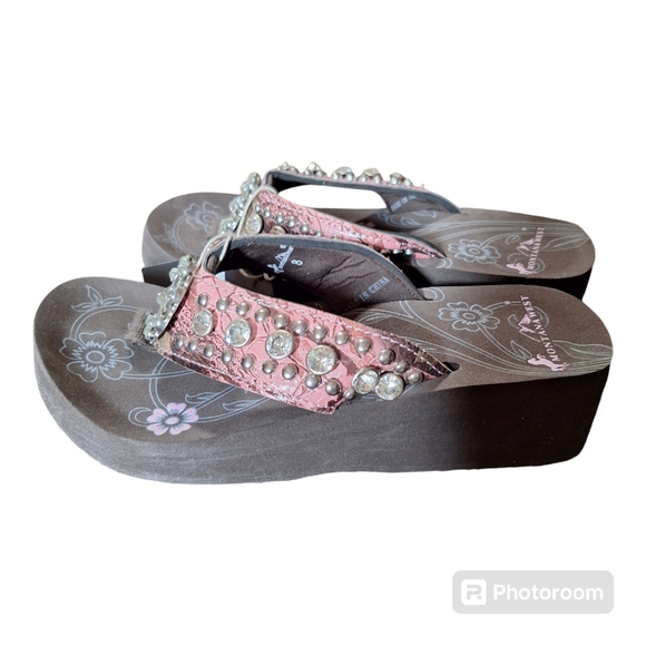 Montana West Pink and Brown Camo Sandals - Size 8 NIB - Picture 2 of 11